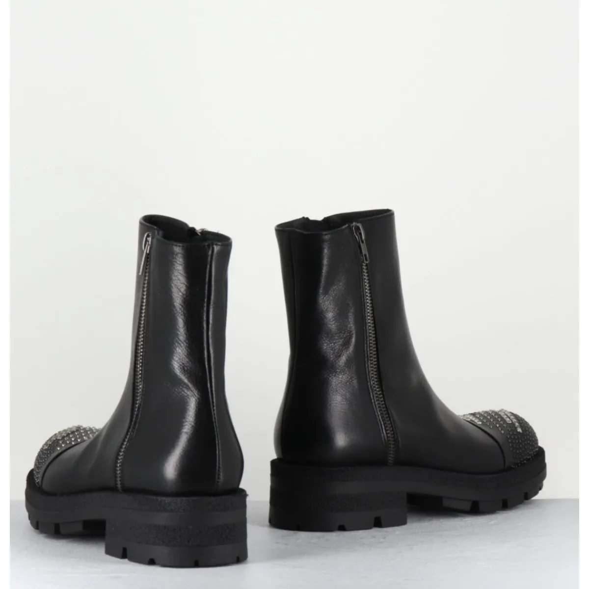 Boots^GARRICE LAB Boots en cuir double zip & bout clouté - BRANDO SIENA NERO NOIR