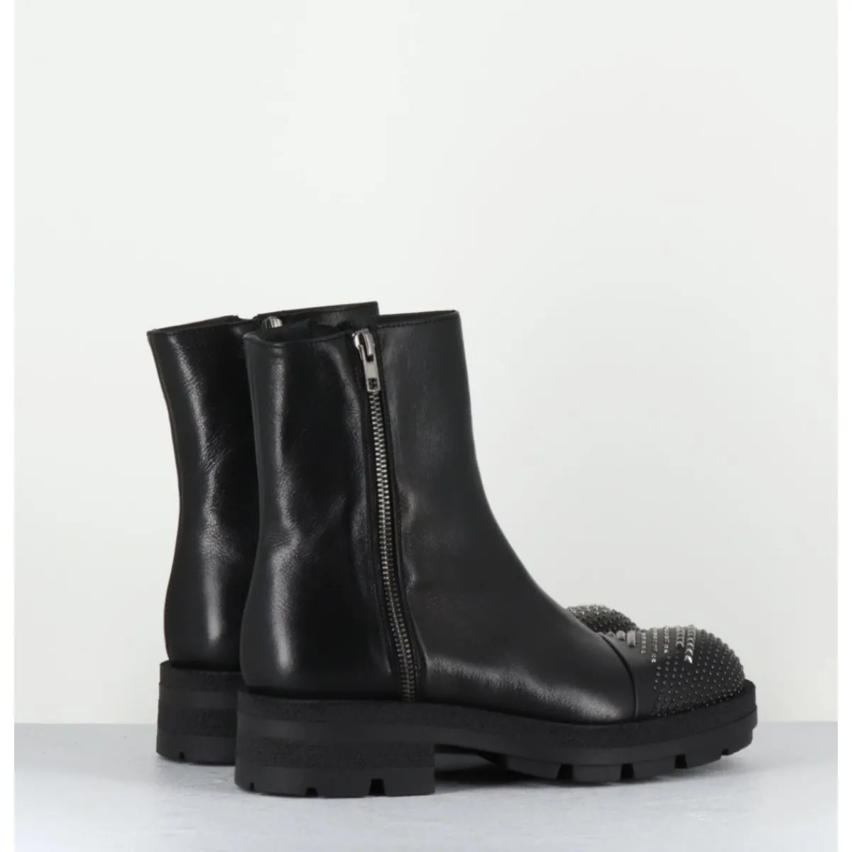 Boots^GARRICE LAB Boots en cuir double zip & bout clouté - BRANDO SIENA NERO NOIR
