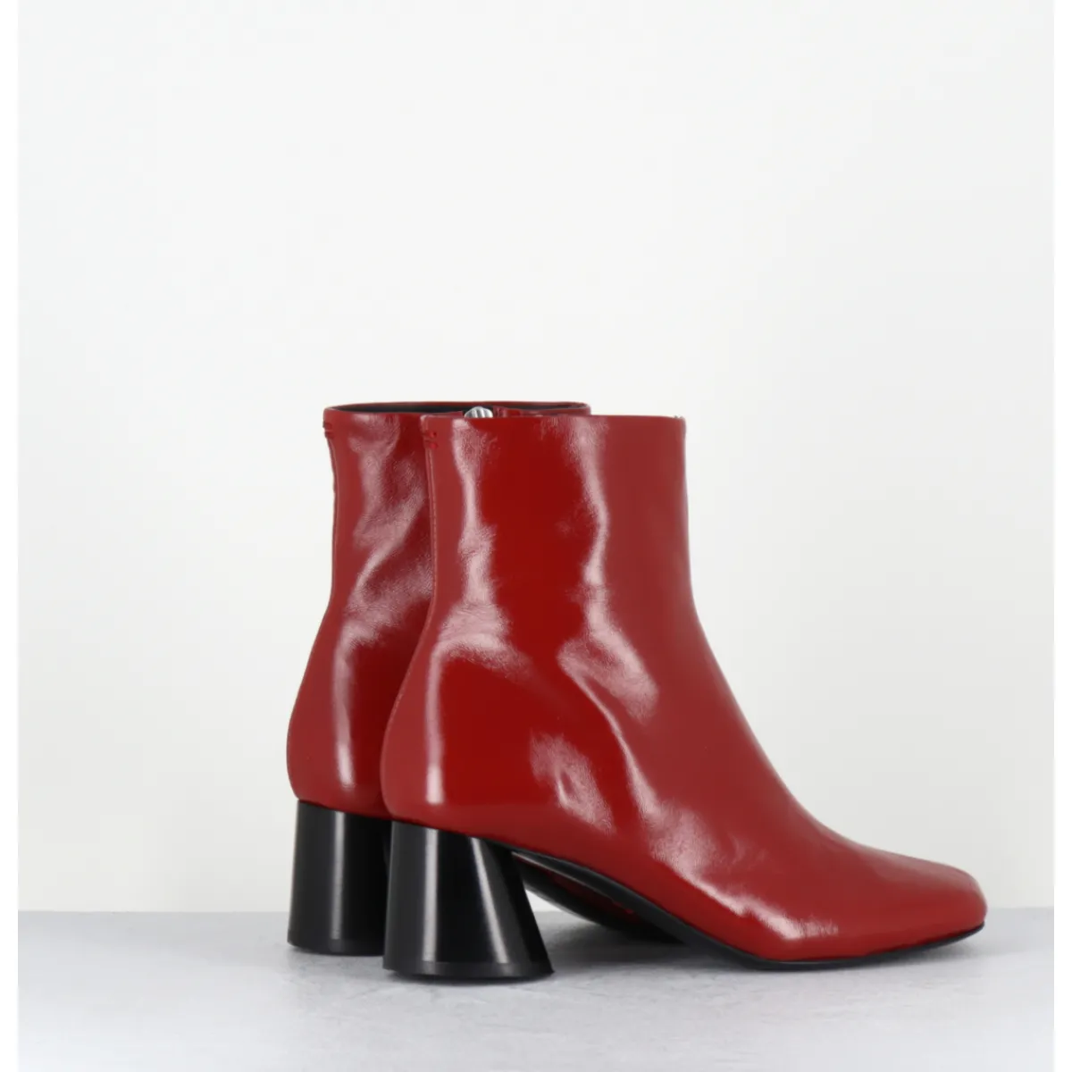 Boots^HALMANERA Boots en cuir bout asymétrique talon graphique - ODILE02 GLAZE PASSION ROUGE