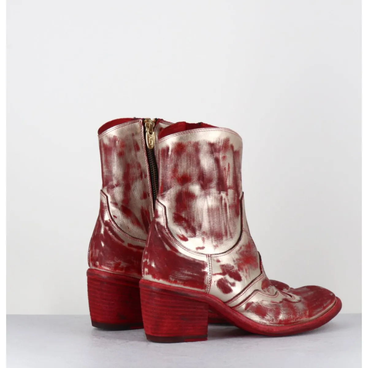 Boots | Santiags^FAUZIAN JEUNESSE Boots esprit santiags en cuir & métal or - 3226 PLATINO ROSSO ROUGE