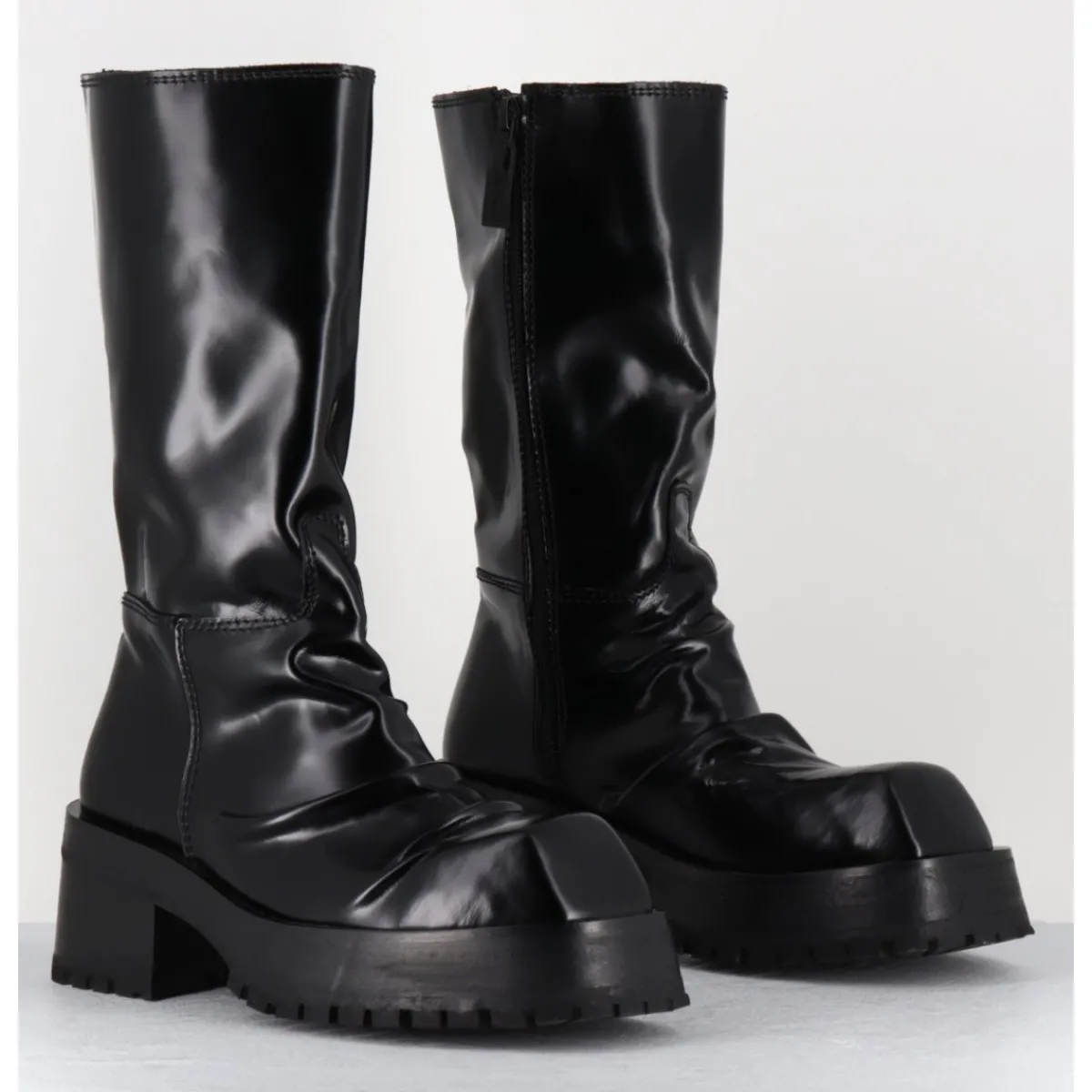 Bottes | Boots^SDM Boots ligne brutaliste en cuir glacé - DIMA SHINY NERO NOIR