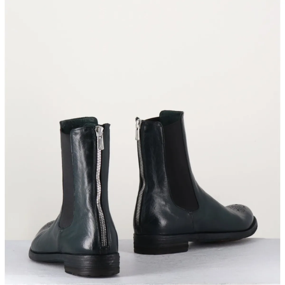 Boots^OFFICINE CREATIVE Boots plates en cuir sombre, élastique & bout fleuri - LEXIKON099 FRENCHLOVER VERT
