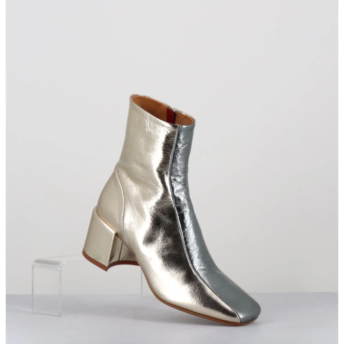 Boots^HALMANERA Boots 70s en cuir métallisé or & argent - CECIL13 METAL PLATINO DORE