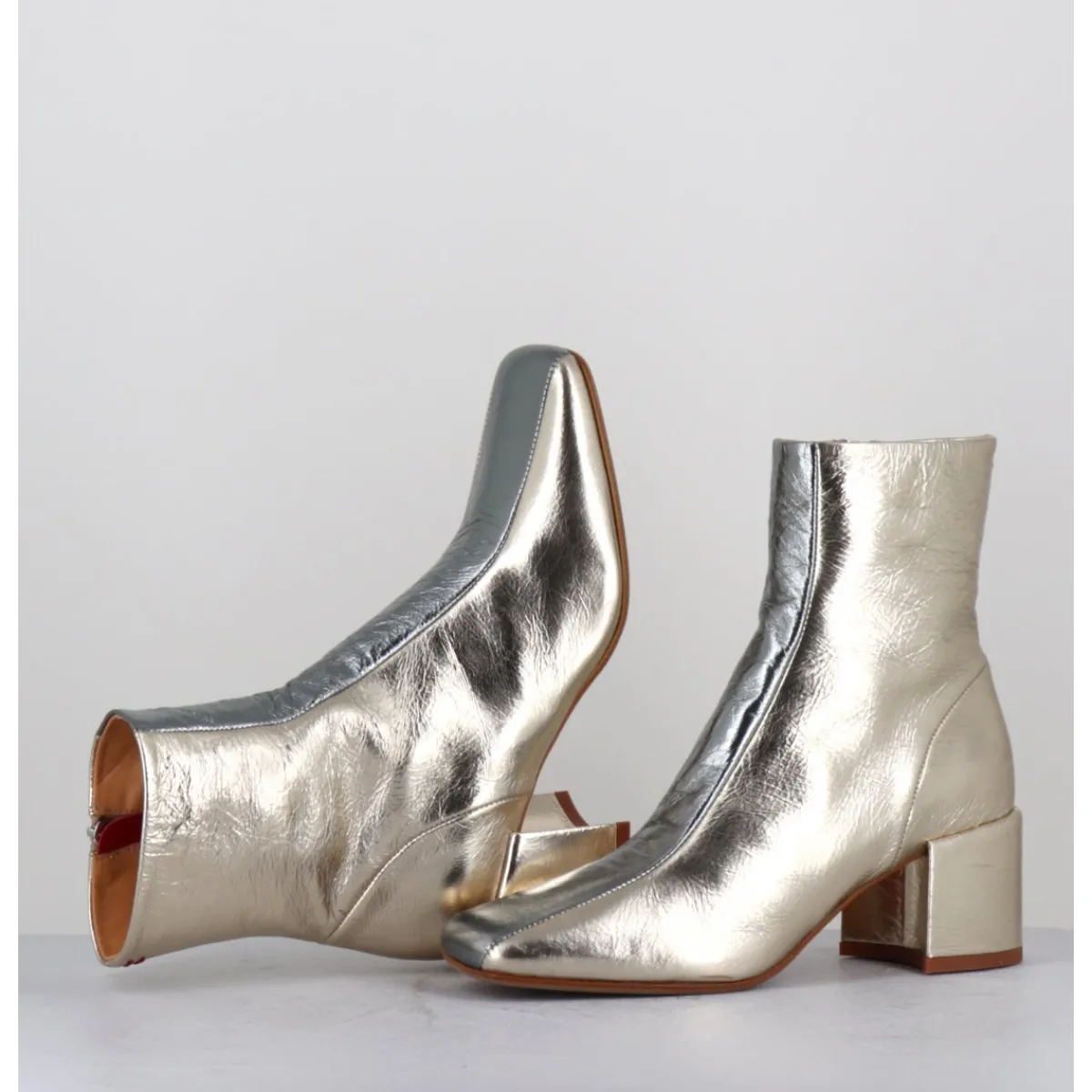 Boots^HALMANERA Boots 70s en cuir métallisé or & argent - CECIL13 METAL PLATINO DORE