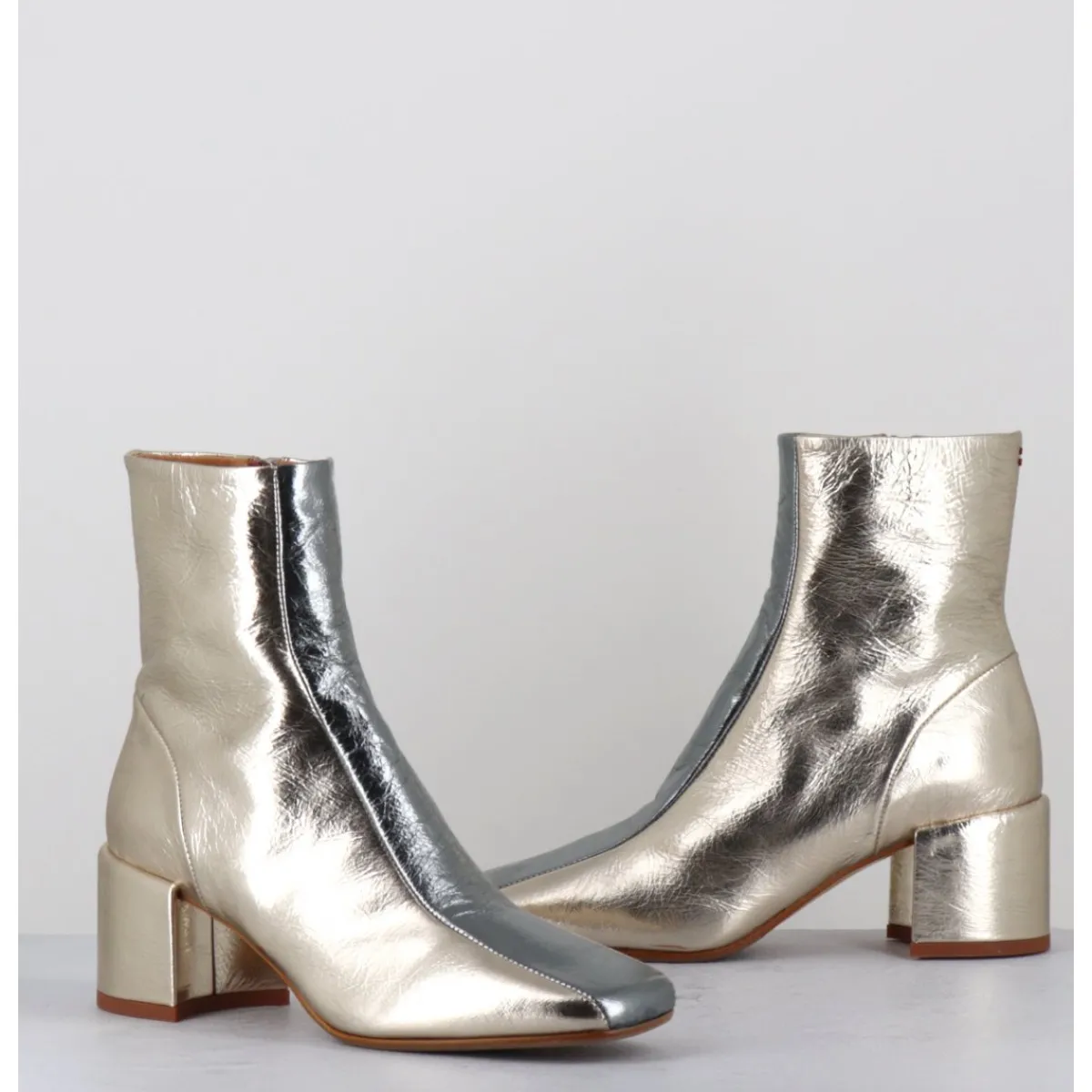 Boots^HALMANERA Boots 70s en cuir métallisé or & argent - CECIL13 METAL PLATINO DORE