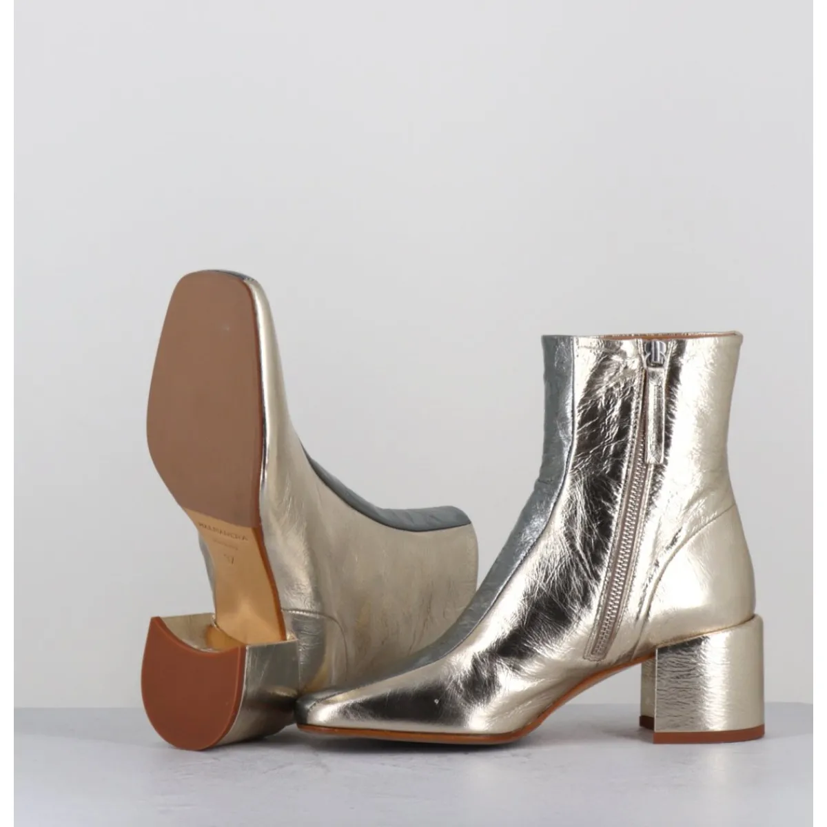Boots^HALMANERA Boots 70s en cuir métallisé or & argent - CECIL13 METAL PLATINO DORE
