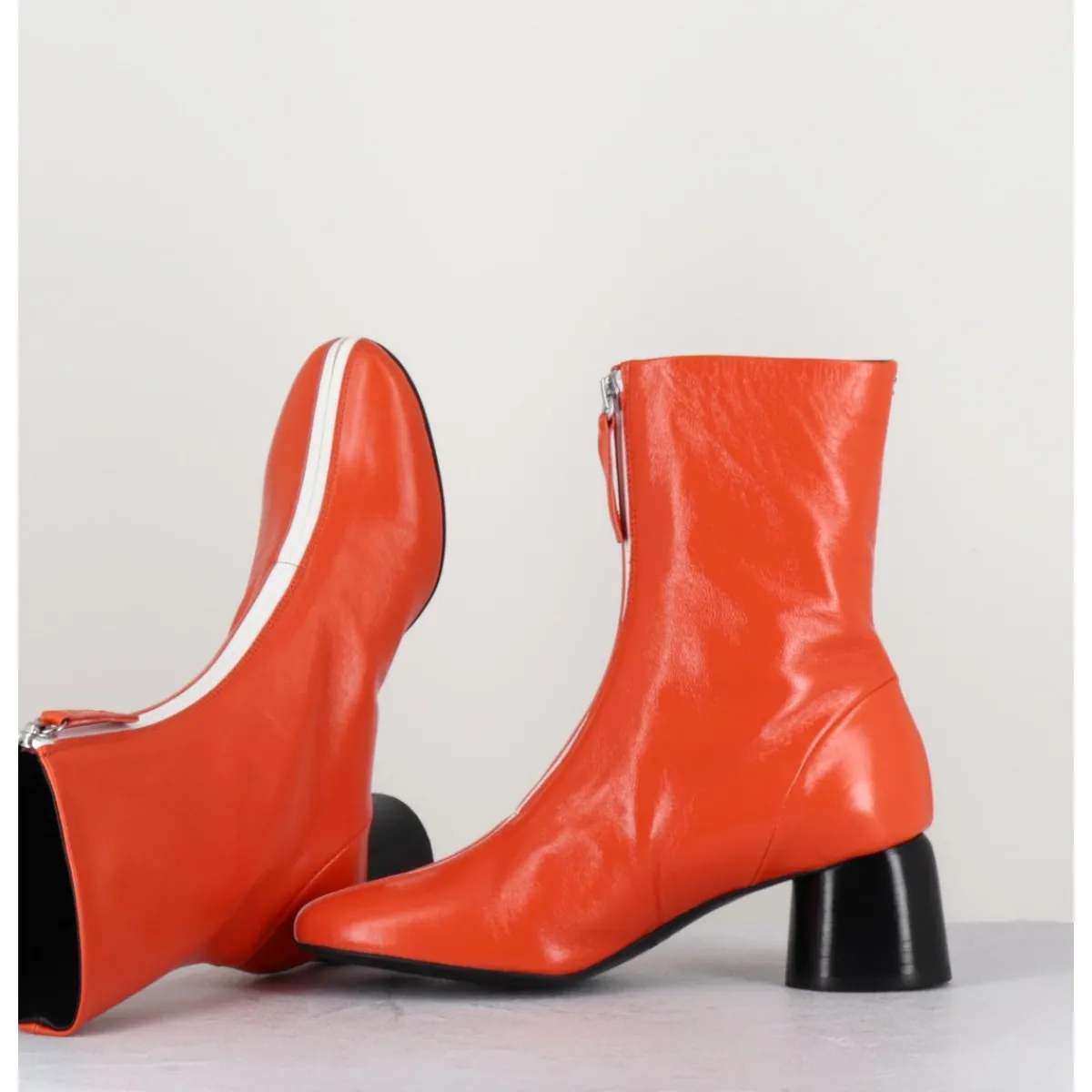 Boots^HALMANERA Boots 60s en cuir & talon noir - CAREN07 GLAZE NESPOLA ORANGE