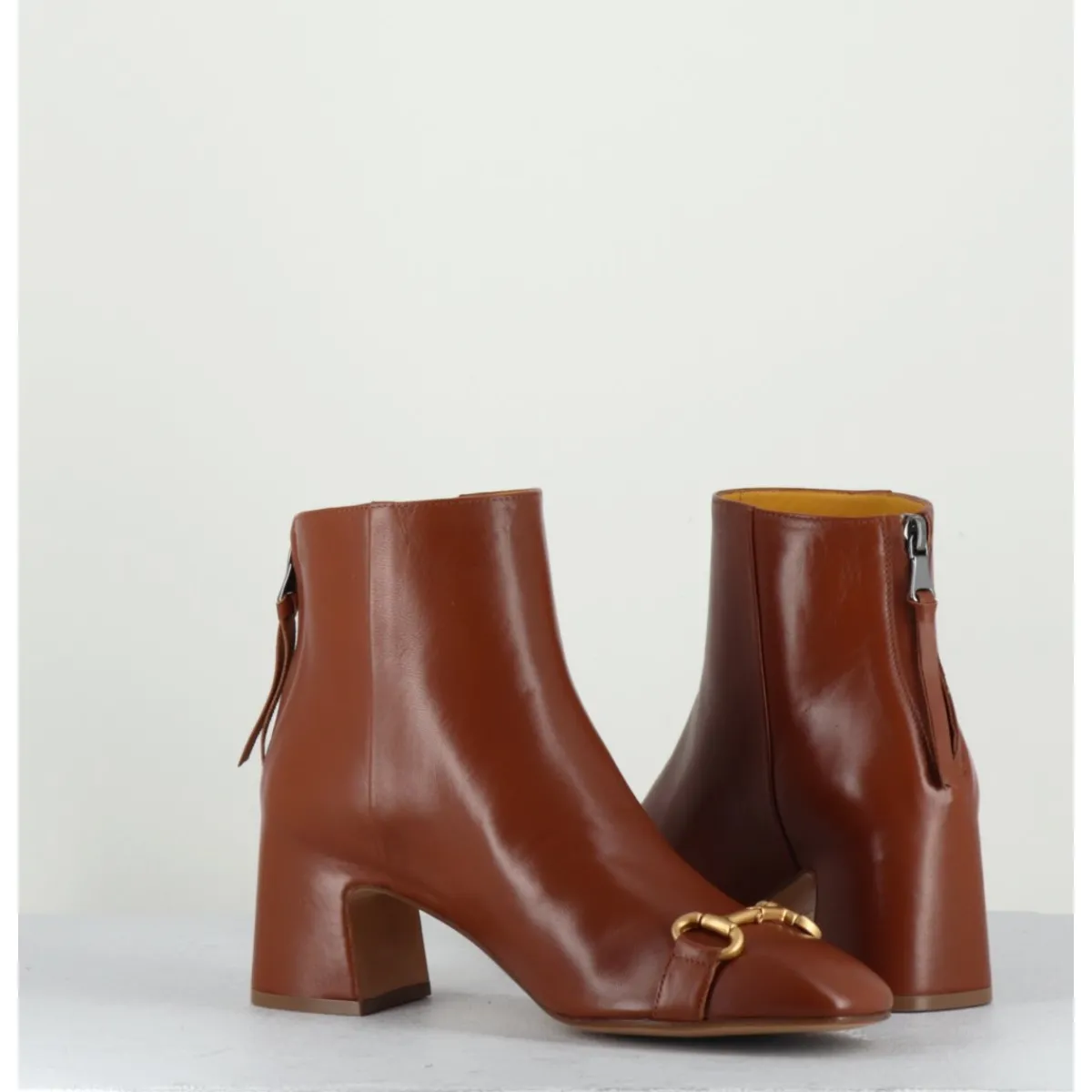 Boots^MARA BINI Boots 70s petit talon en cuir bout carré - F519 SETA CUOIO CAMEL