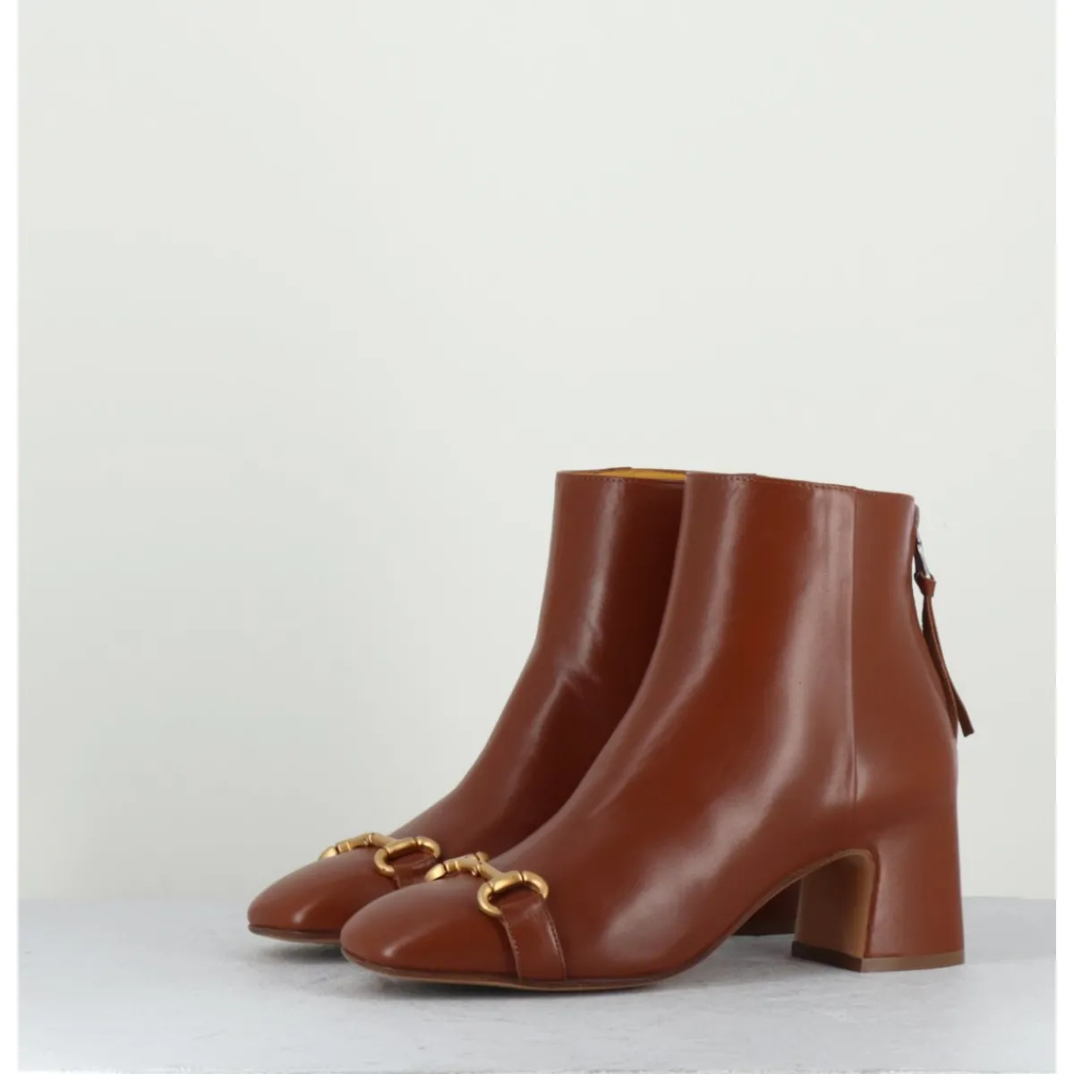 Boots^MARA BINI Boots 70s petit talon en cuir bout carré - F519 SETA CUOIO CAMEL