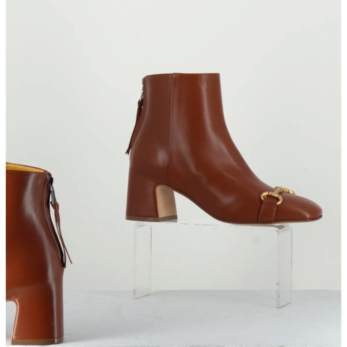 Boots^MARA BINI Boots 70s petit talon en cuir bout carré - F519 SETA CUOIO CAMEL