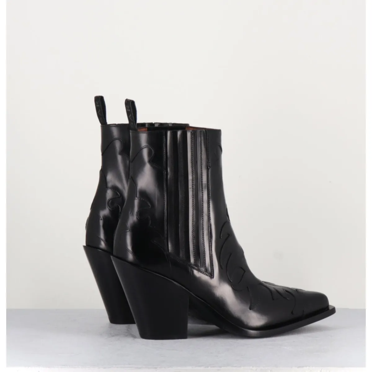 Boots | Santiags^SARTORE Boots Santiags en cuir flammes & élastique à talon haut - SR3921 NERO NOIR