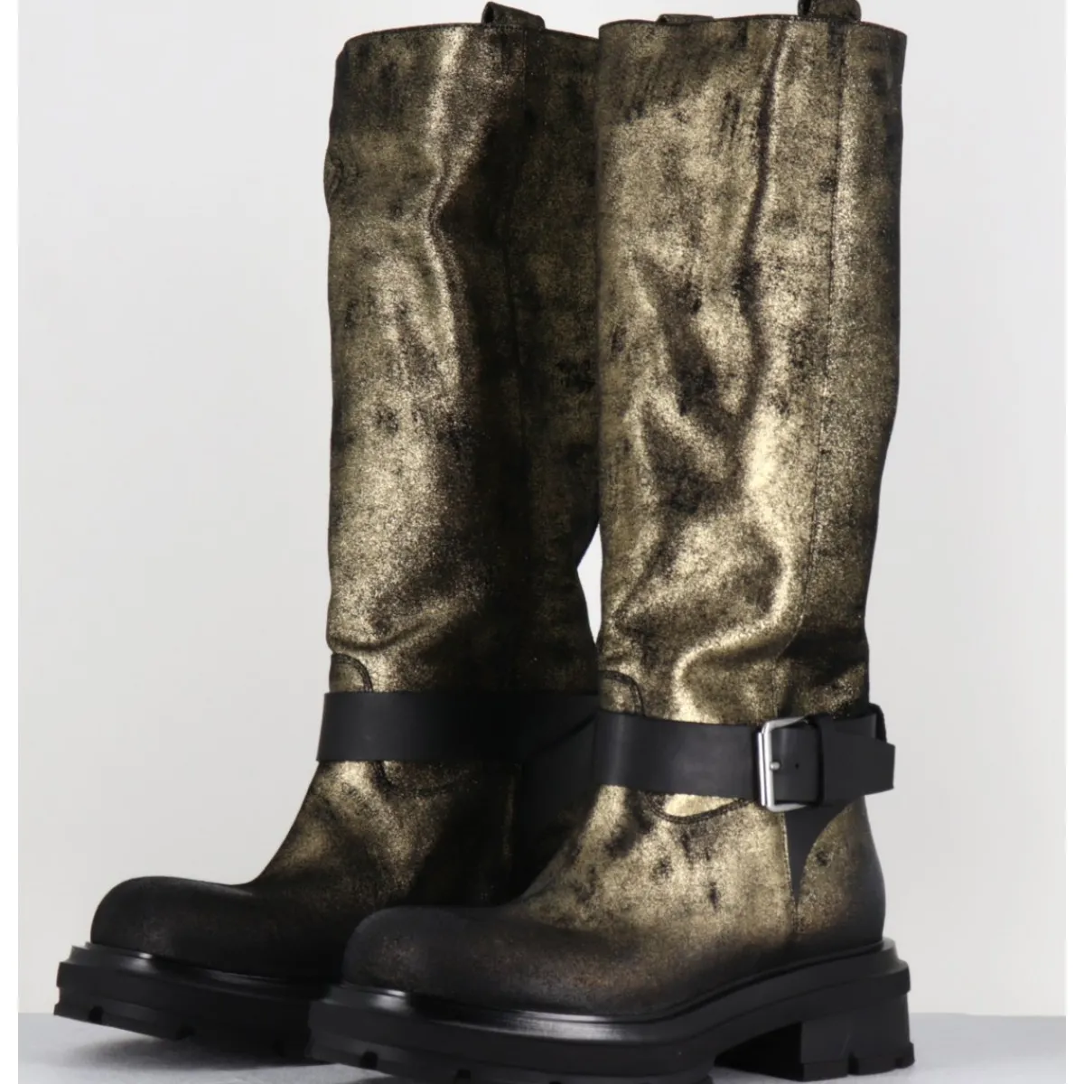 Bottes^ELENA IACHI Boots semelle épaisse or brossé et noir - E4002-L DAZ GOLD BRONZE