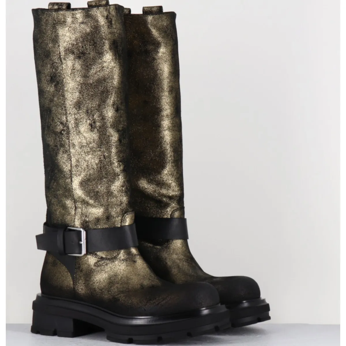 Bottes^ELENA IACHI Boots semelle épaisse or brossé et noir - E4002-L DAZ GOLD BRONZE