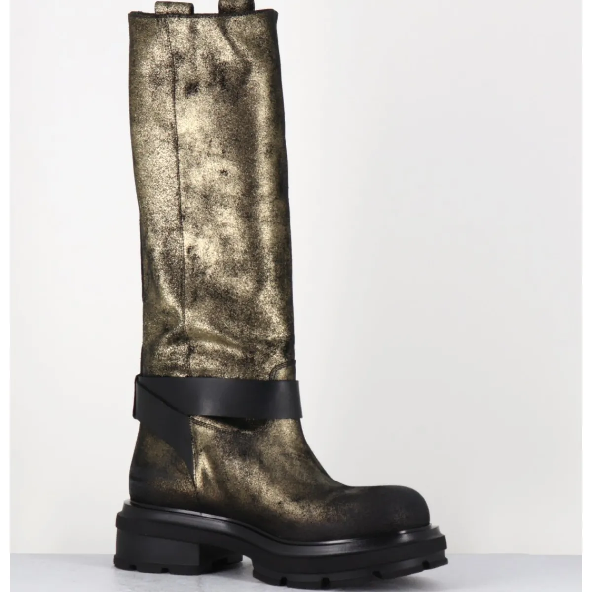 Bottes^ELENA IACHI Boots semelle épaisse or brossé et noir - E4002-L DAZ GOLD BRONZE
