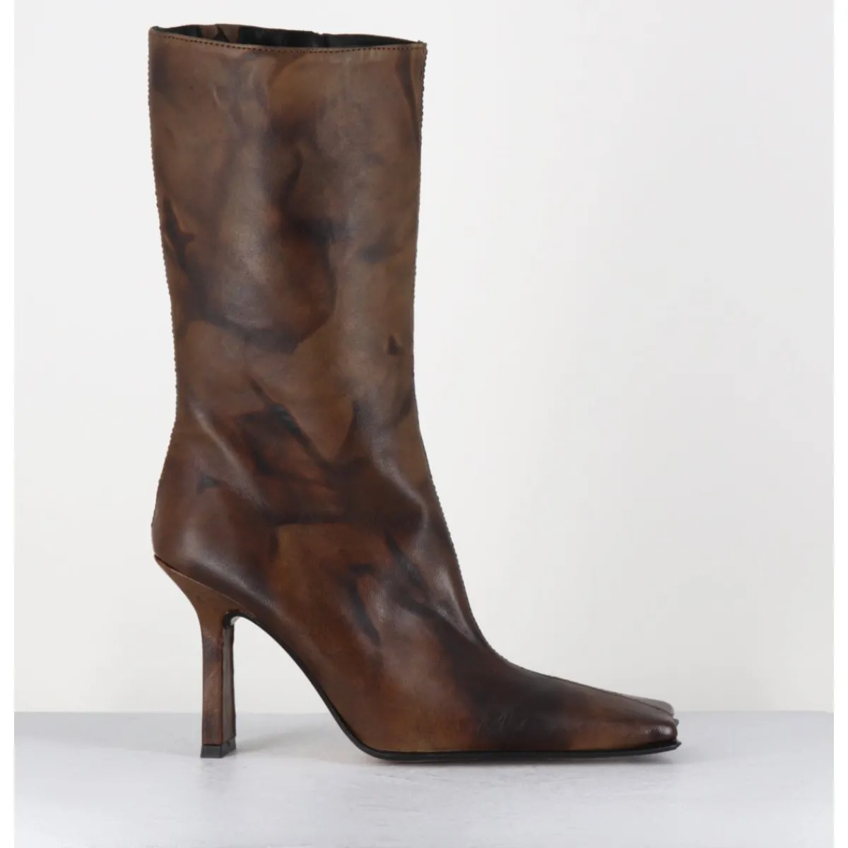 Boots^MIISTA Boots talon haut & bout carré en cuir vieilli - NOOR BROWN ANKLE BOOTS MARRON