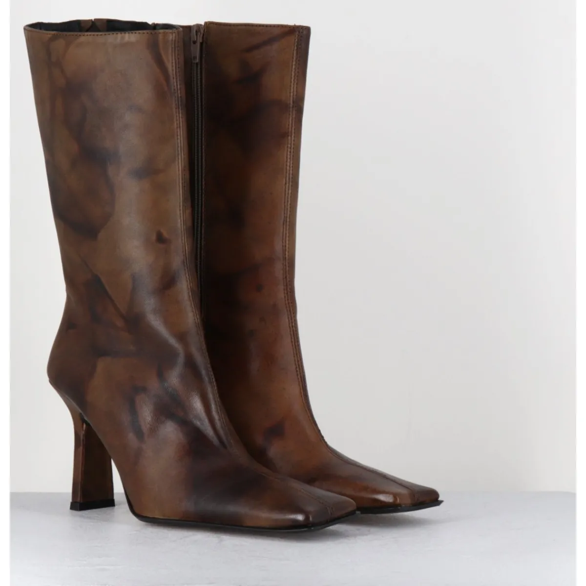Boots^MIISTA Boots talon haut & bout carré en cuir vieilli - NOOR BROWN ANKLE BOOTS MARRON