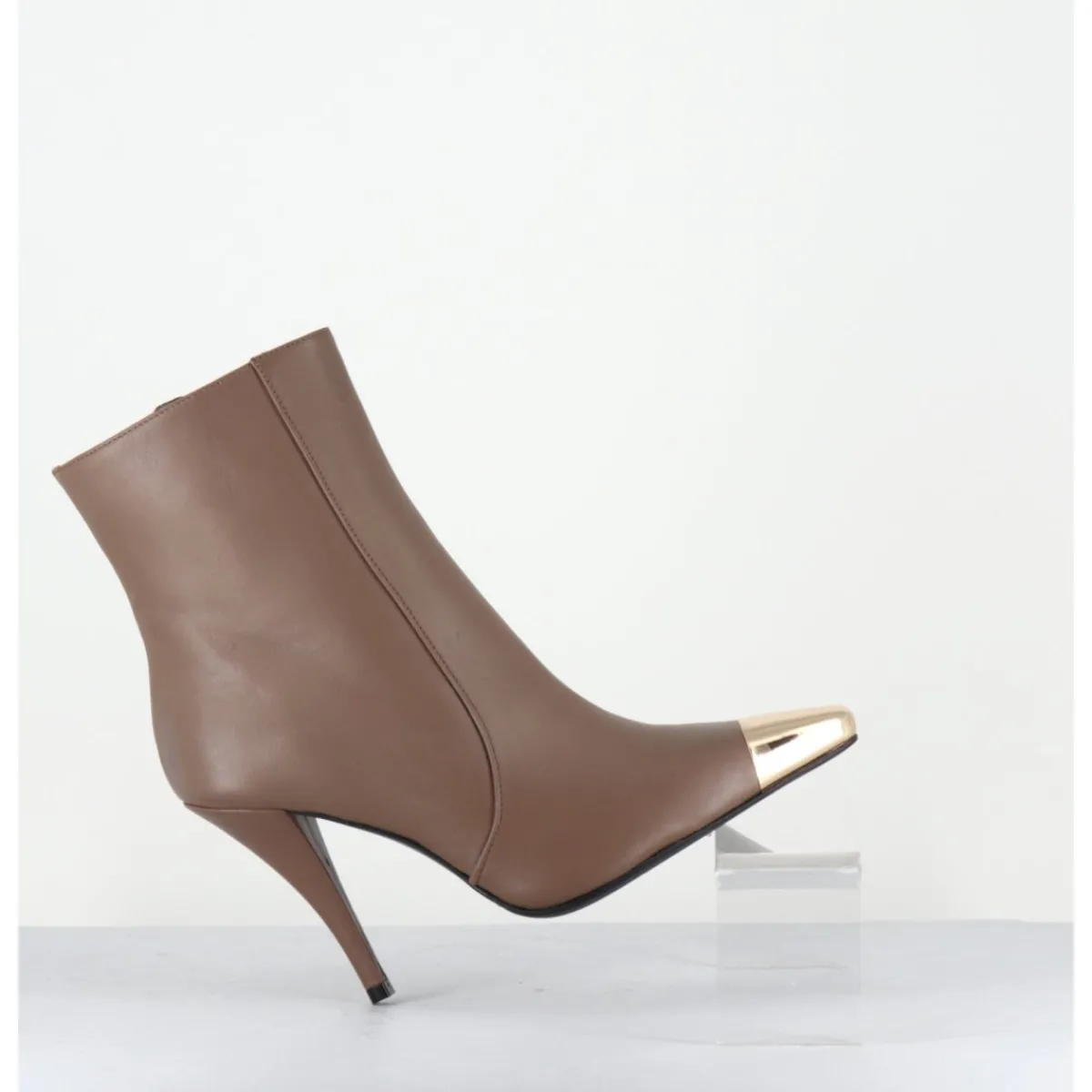 Boots^GARRICE LAB Boots talon haut cuir grège bout or - MECHA3 NAPPA ACERO TAUPE