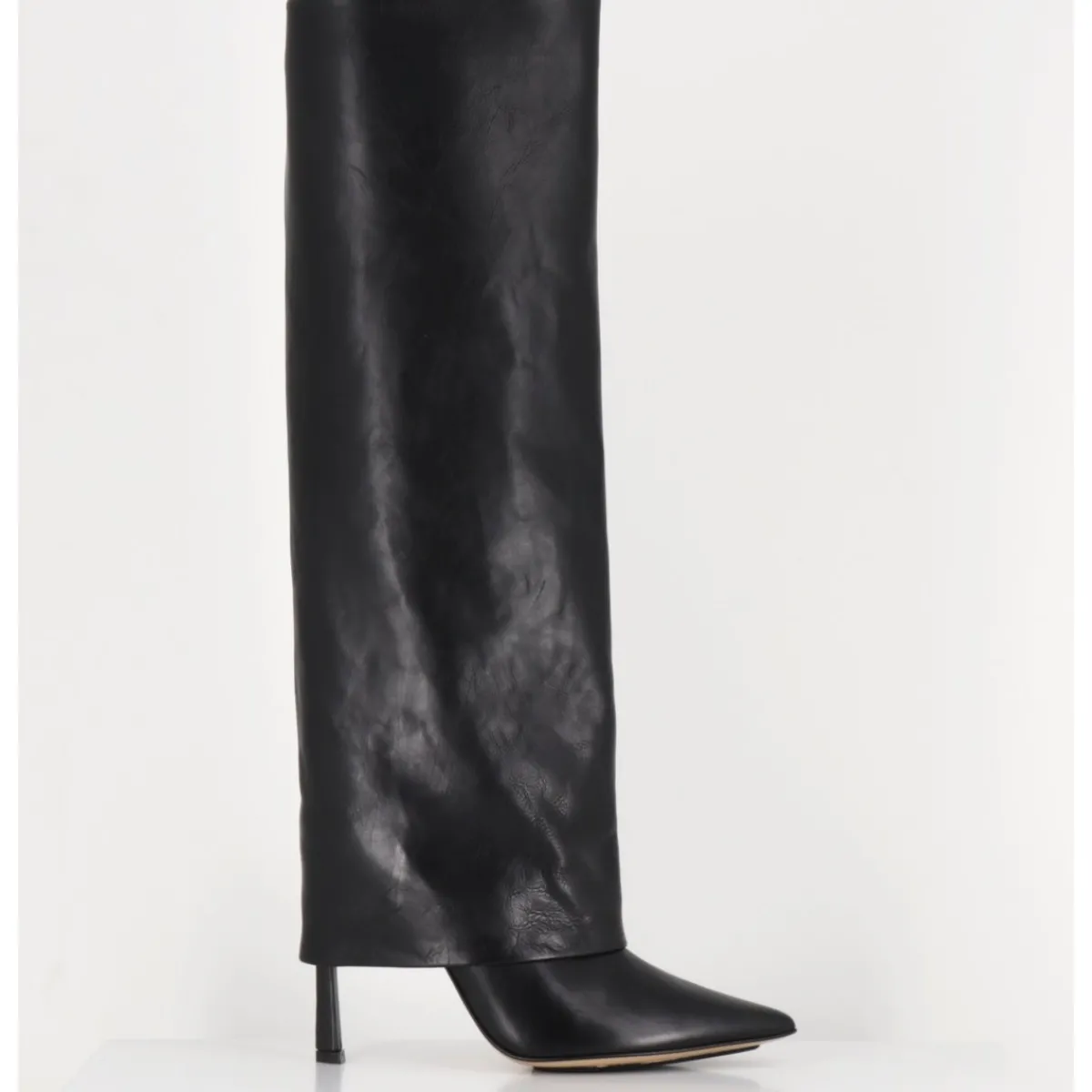 Bottes^MALLONI Bottes bout pointu à guêtre en cuir talon haut- M23I99902 BLACK NOIR