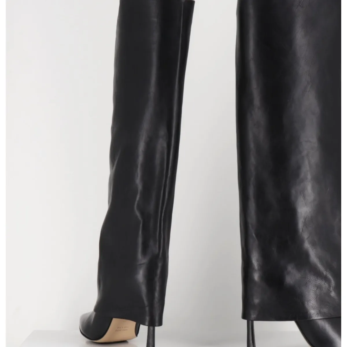 Bottes^MALLONI Bottes bout pointu à guêtre en cuir talon haut- M23I99902 BLACK NOIR