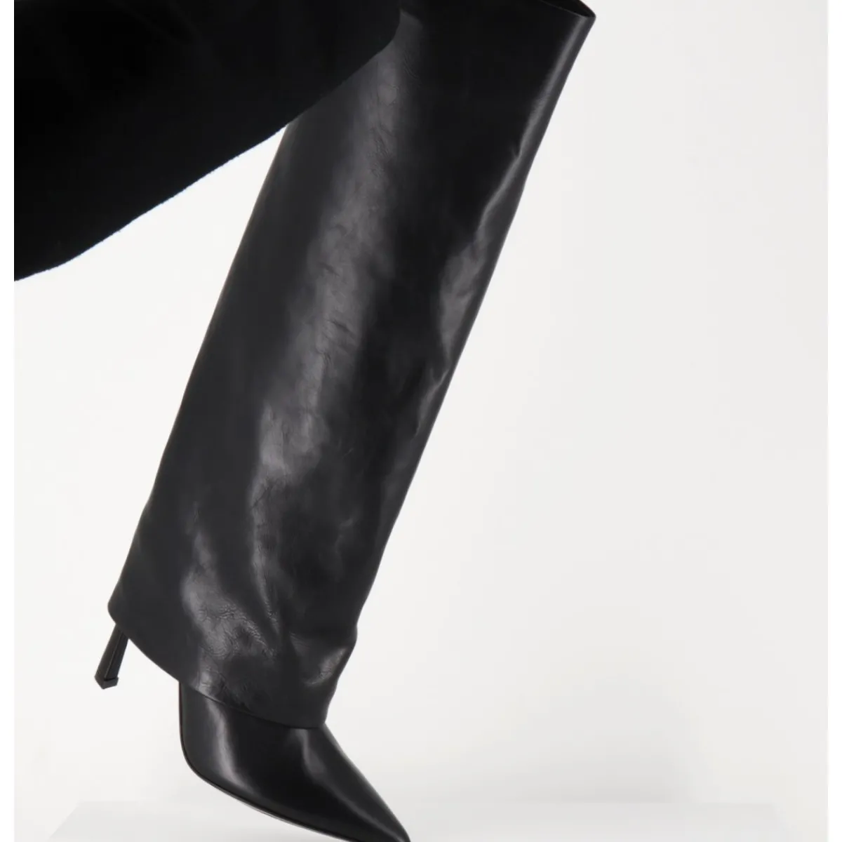 Bottes^MALLONI Bottes bout pointu à guêtre en cuir talon haut- M23I99902 BLACK NOIR