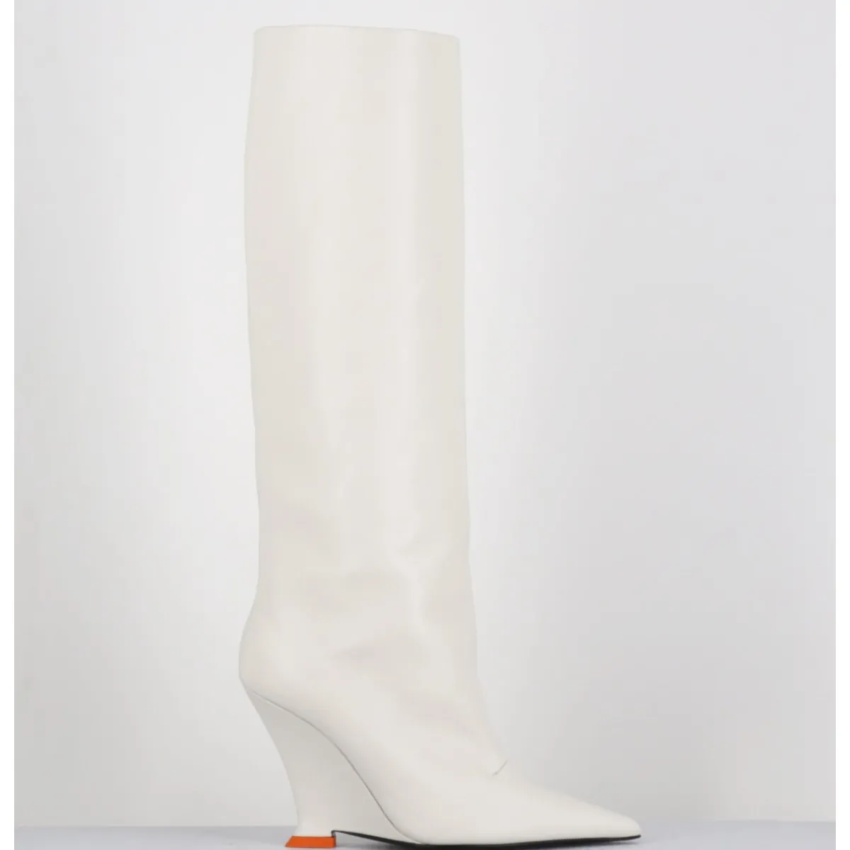 Bottes^3JUIN Bottes bout pointu en cuir talon compensé y2k - NUMA OXFORD IVORY BLANC