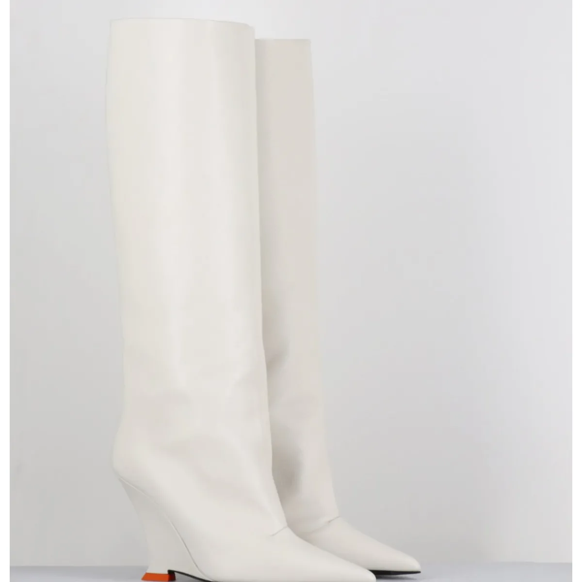 Bottes^3JUIN Bottes bout pointu en cuir talon compensé y2k - NUMA OXFORD IVORY BLANC