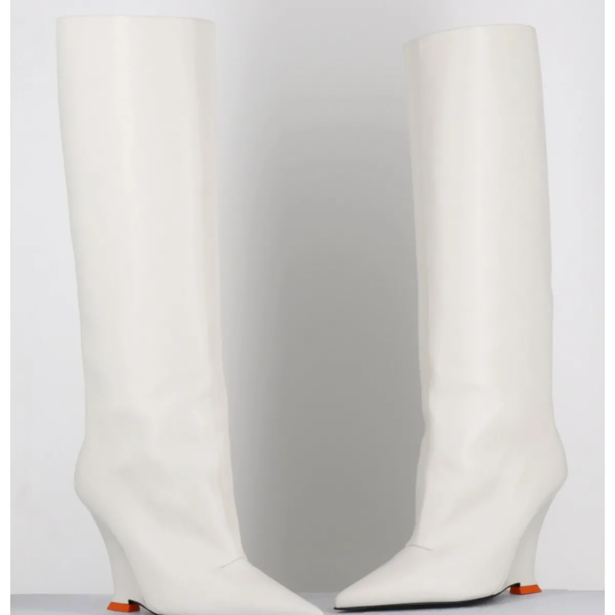 Bottes^3JUIN Bottes bout pointu en cuir talon compensé y2k - NUMA OXFORD IVORY BLANC