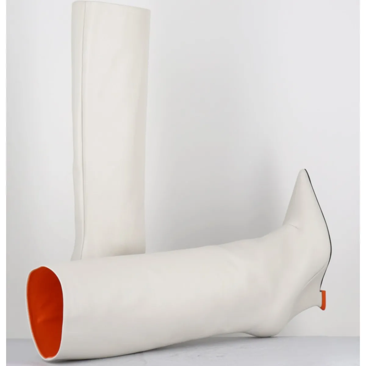 Bottes^3JUIN Bottes bout pointu en cuir talon compensé y2k - NUMA OXFORD IVORY BLANC