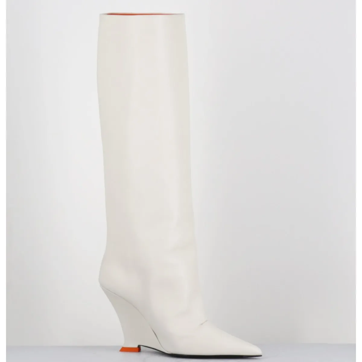 Bottes^3JUIN Bottes bout pointu en cuir talon compensé y2k - NUMA OXFORD IVORY BLANC