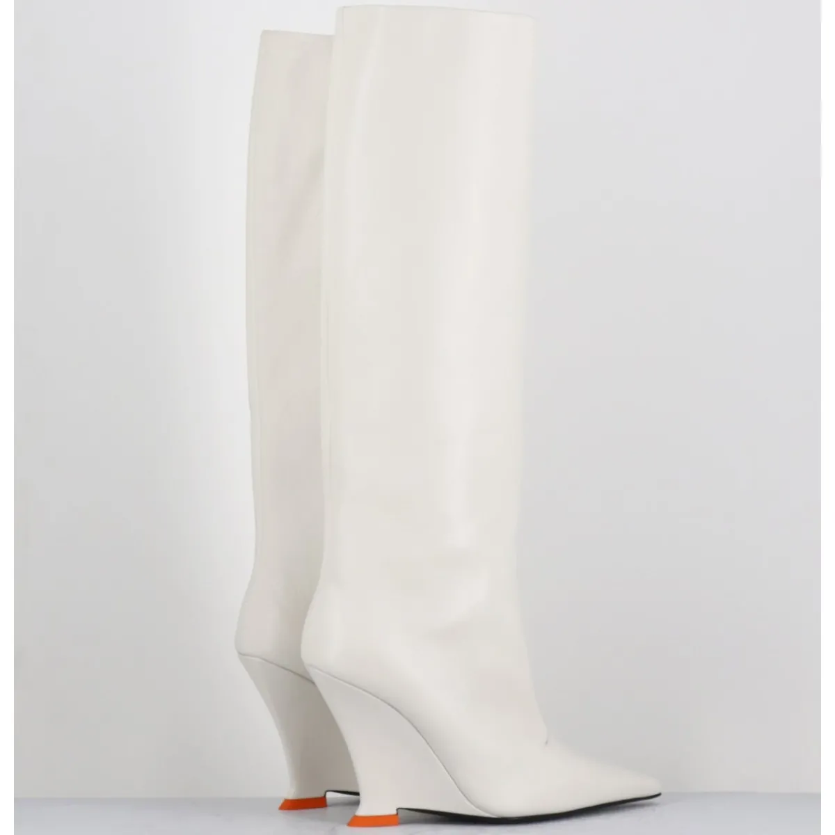 Bottes^3JUIN Bottes bout pointu en cuir talon compensé y2k - NUMA OXFORD IVORY BLANC