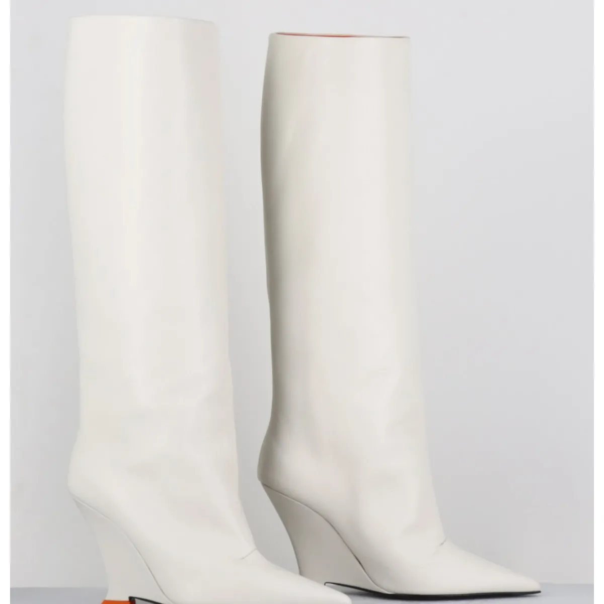 Bottes^3JUIN Bottes bout pointu en cuir talon compensé y2k - NUMA OXFORD IVORY BLANC