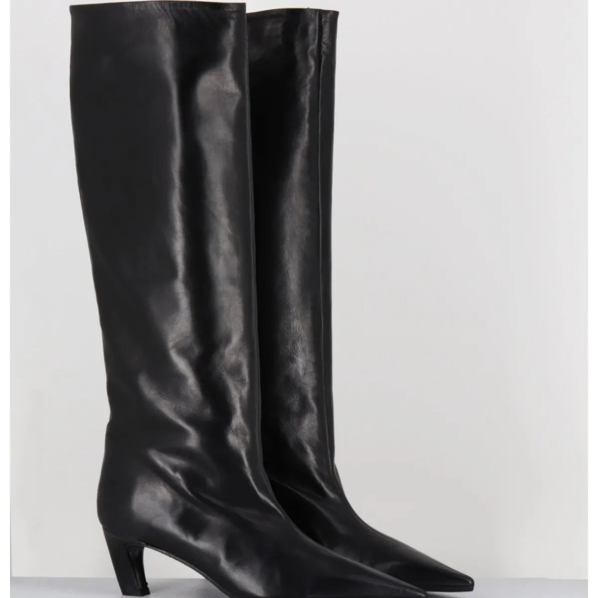 Bottes^THEA MIKA Bottes bout pointu en cuir petit talon - TMC480B NATUR NERO NOIR