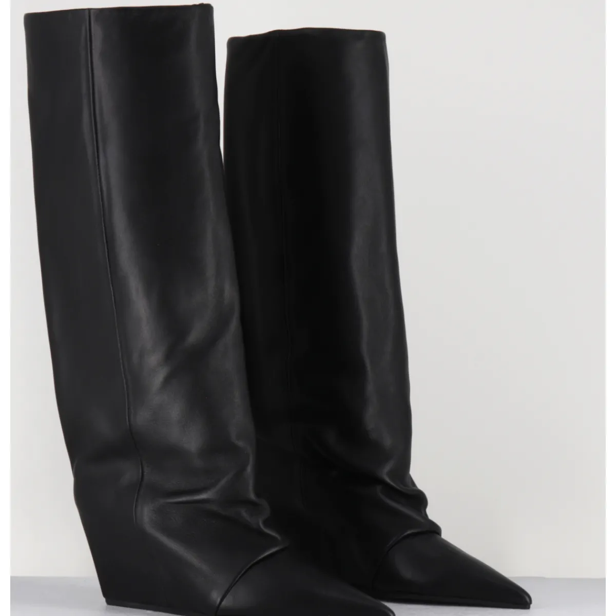 Bottes^VIC MATIE Bottes en cuir bout pointu compensées - 1F2554D DAYTONA BLACK NOIR