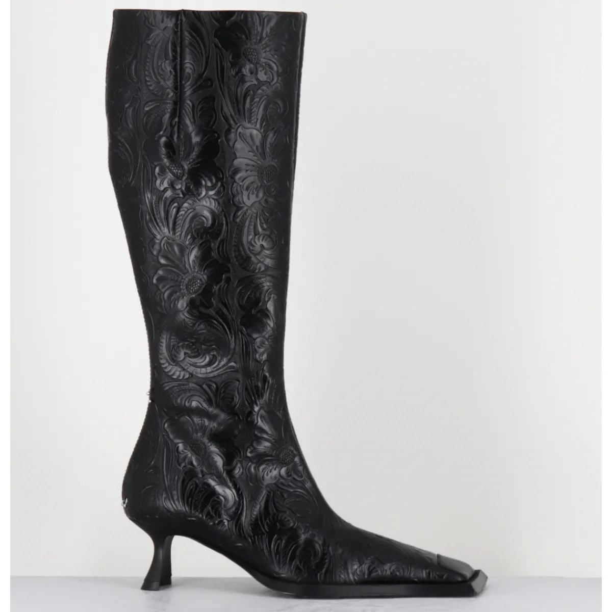 Bottes^MIISTA Bottes en cuir fleuri bout carré & piercings - ALFREDA TALL BOOTS NOIR