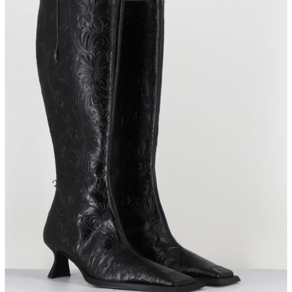 Bottes^MIISTA Bottes en cuir fleuri bout carré & piercings - ALFREDA TALL BOOTS NOIR