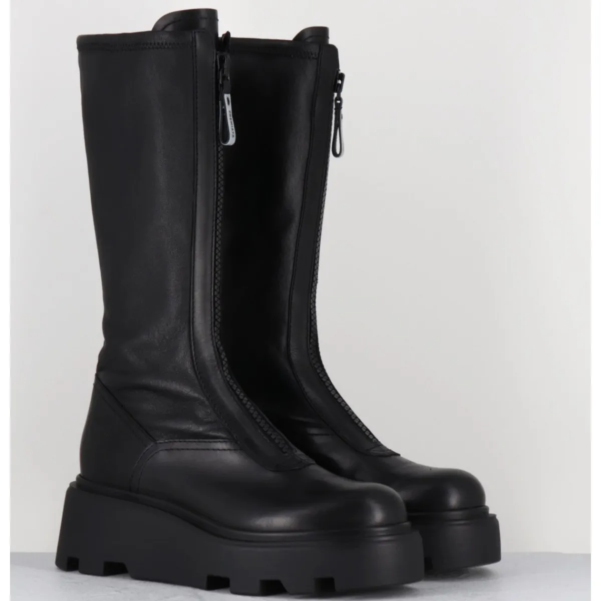 Bottes^PREMIATA Bottes en cuir stretch & zip central - M6622 RANCH NERO NOIR