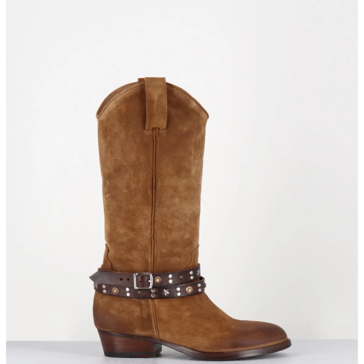 Bottes | Santiags^LA BOTTEGA DI LISA Bottes esprit tiag en daim bracelet amovible - TEX CROSTA BRUCCIATO CAMEL