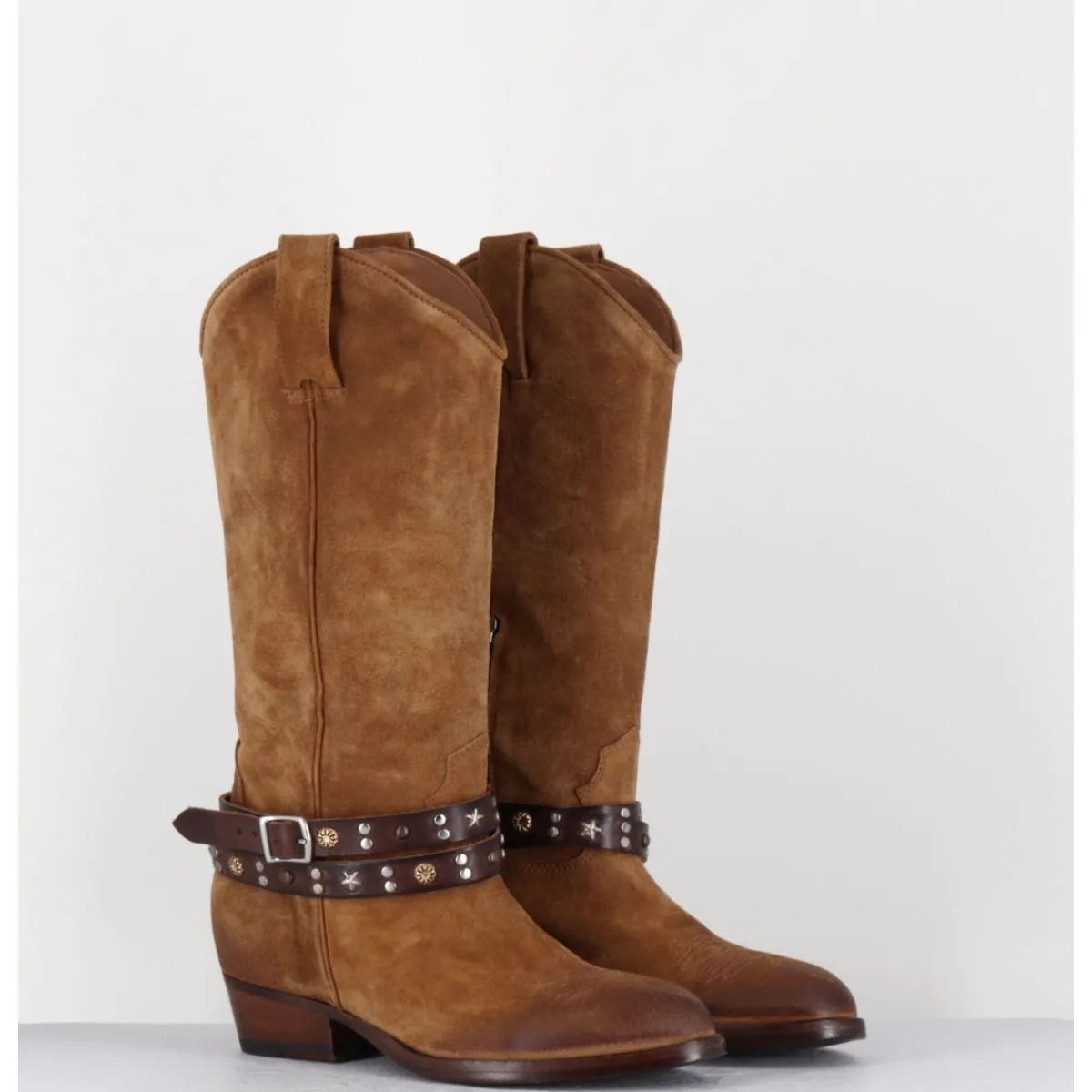 Bottes | Santiags^LA BOTTEGA DI LISA Bottes esprit tiag en daim bracelet amovible - TEX CROSTA BRUCCIATO CAMEL