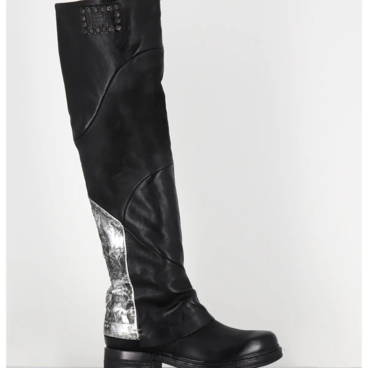 Bottes^A.S.98 Bottes genouillères en cuir et argent - B80310 NERO ARGENTO NOIR