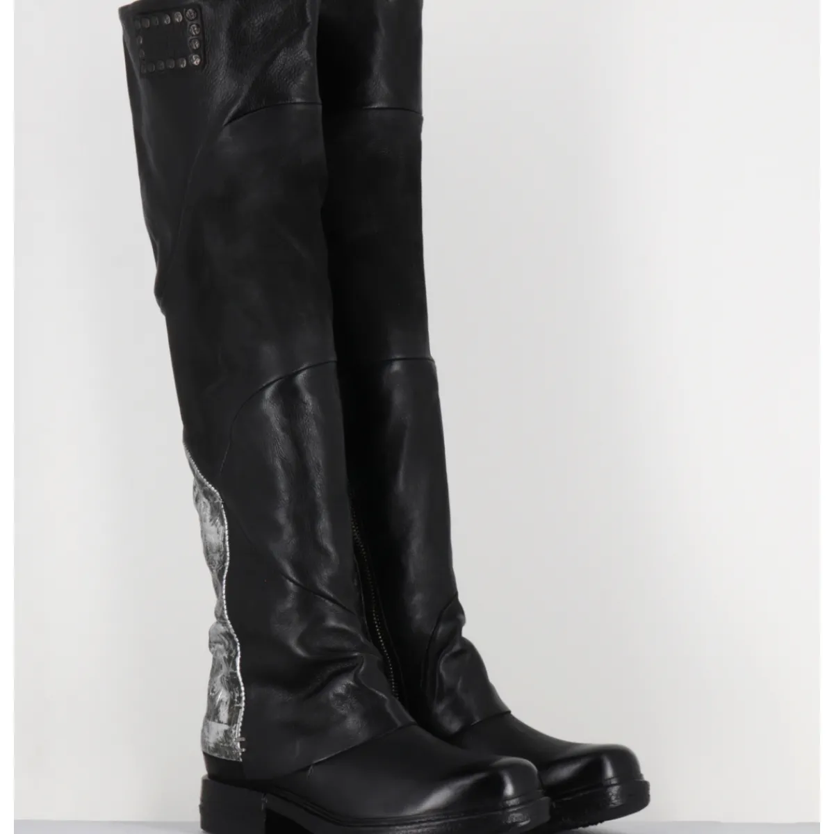 Bottes^A.S.98 Bottes genouillères en cuir et argent - B80310 NERO ARGENTO NOIR