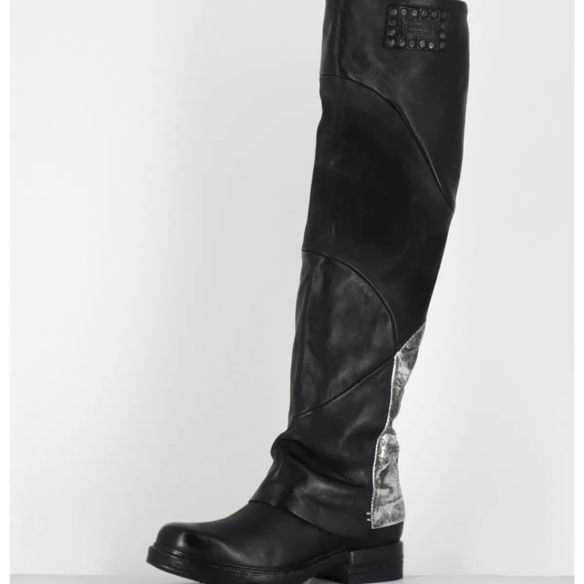 Bottes^A.S.98 Bottes genouillères en cuir et argent - B80310 NERO ARGENTO NOIR