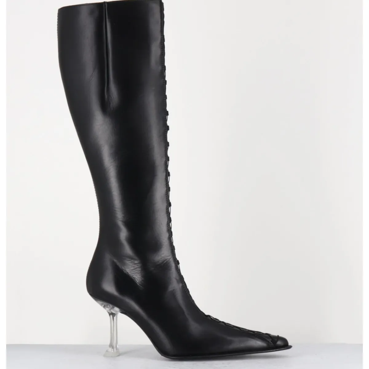 Bottes^MIISTA Bottes hautes en cuir corseté & talon plexi - ALINE TALL BOOTS NOIR