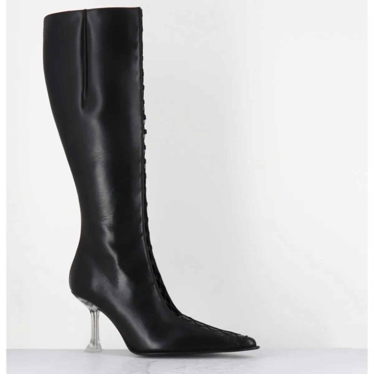 Bottes^MIISTA Bottes hautes en cuir corseté & talon plexi - ALINE TALL BOOTS NOIR