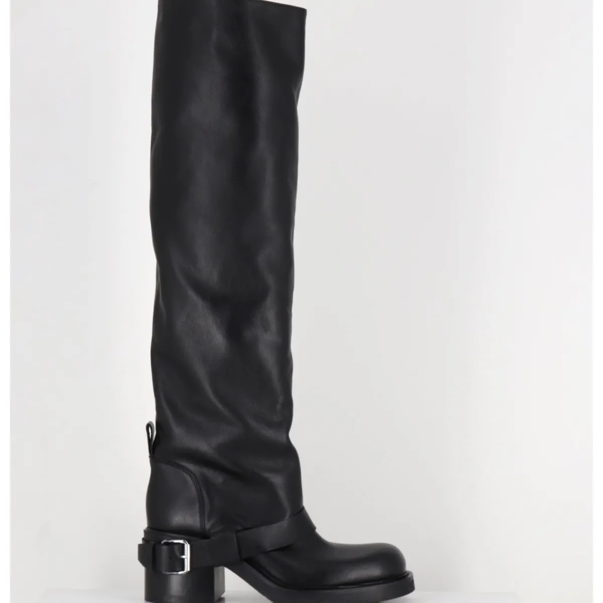 Bottes^ELENA IACHI Bottes hautes en cuir esprit bikers - E4048-L NATURE NERO NOIR