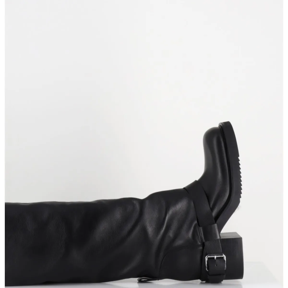 Bottes^ELENA IACHI Bottes hautes en cuir esprit bikers - E4048-L NATURE NERO NOIR