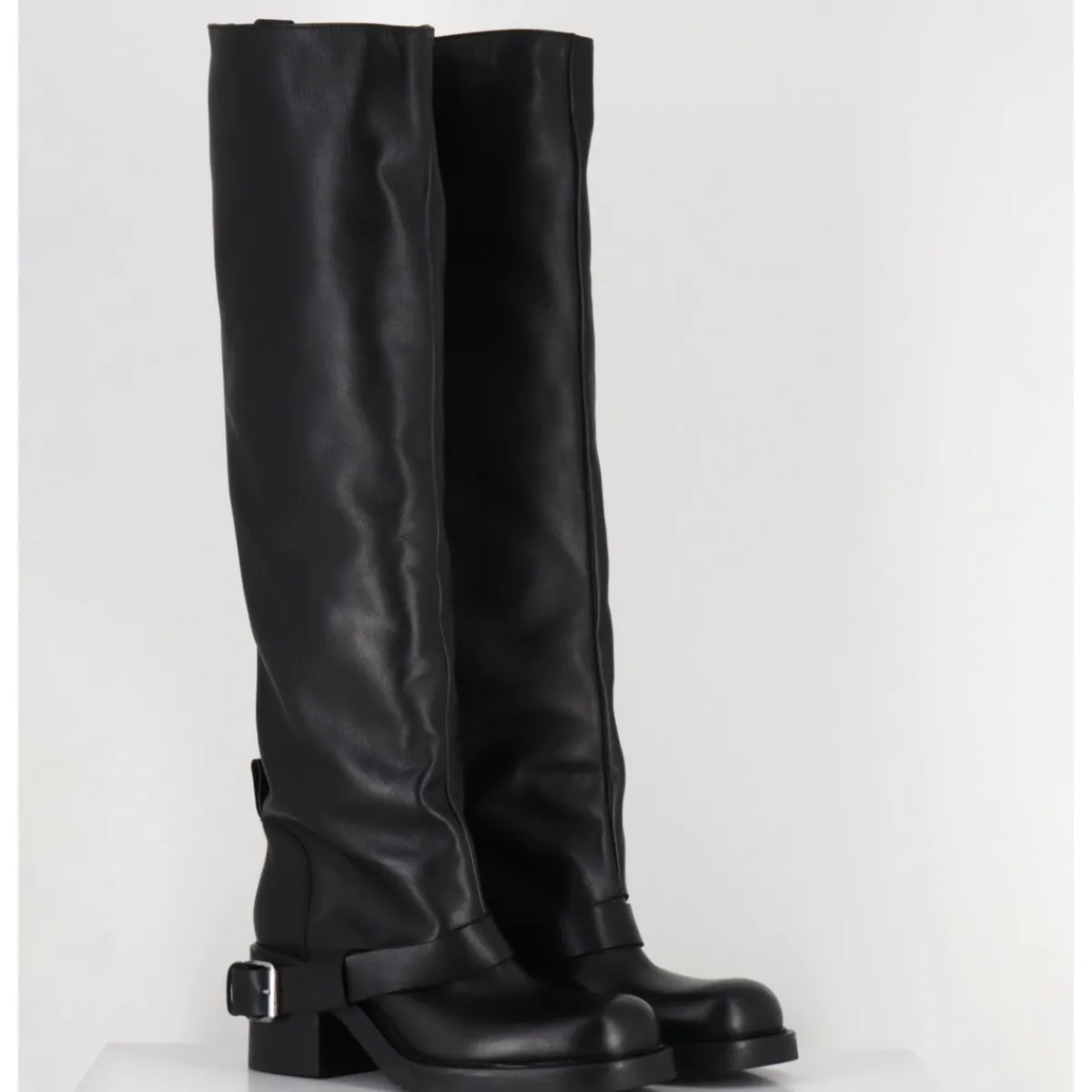 Bottes^ELENA IACHI Bottes hautes en cuir esprit bikers - E4048-L NATURE NERO NOIR