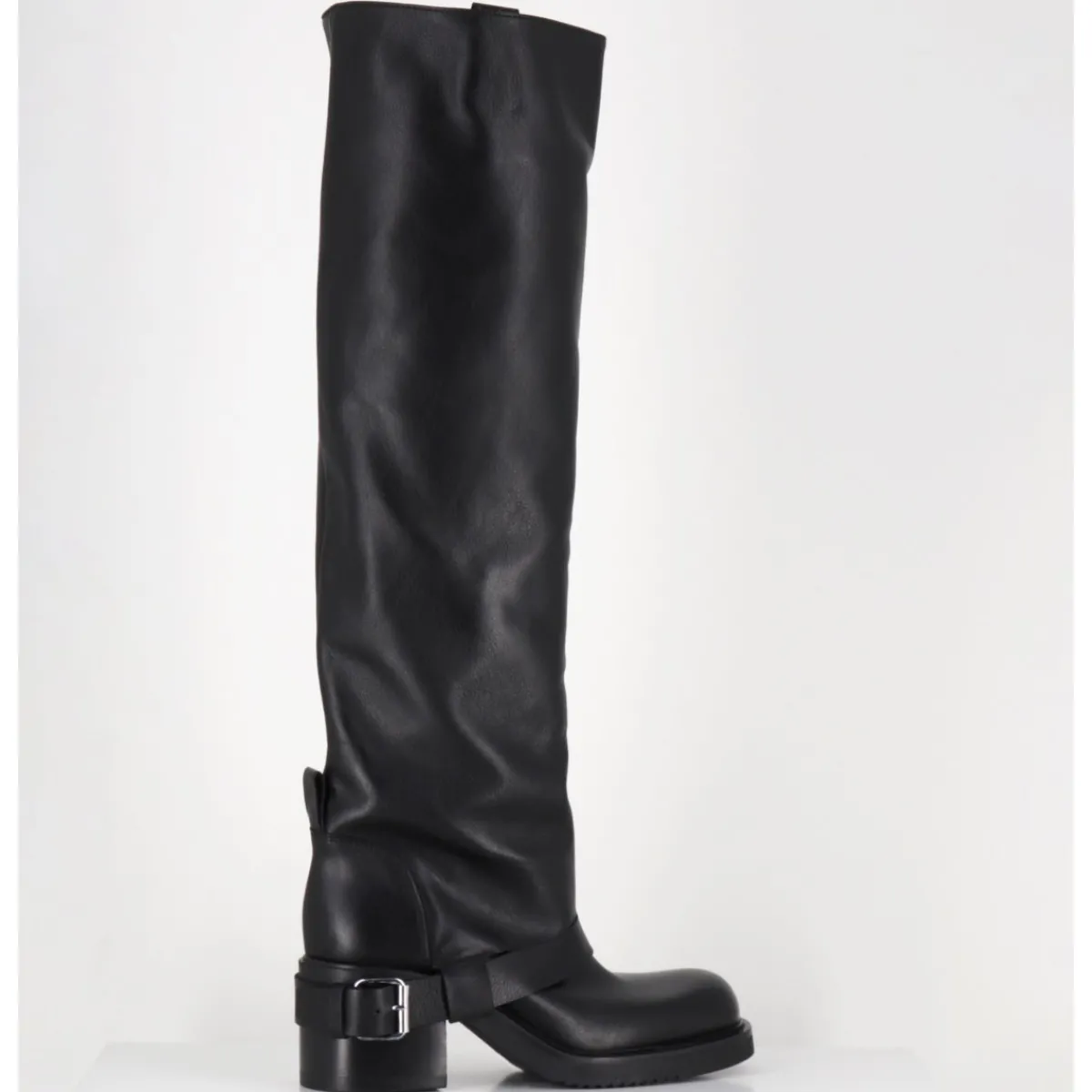 Bottes^ELENA IACHI Bottes hautes en cuir esprit bikers - E4048-L NATURE NERO NOIR