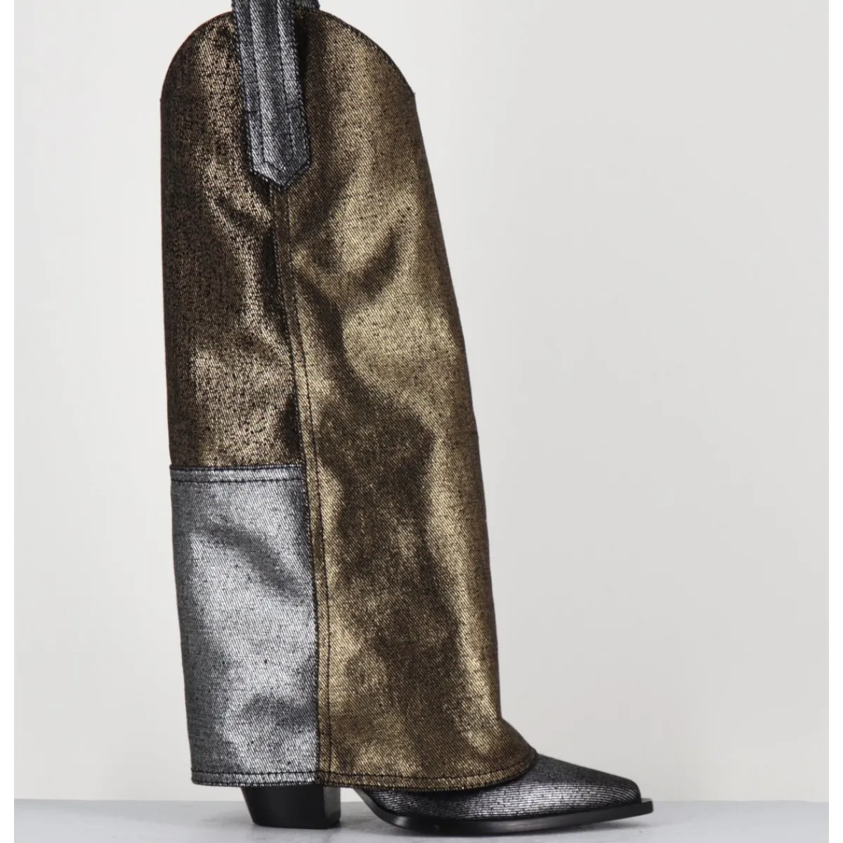 Bottes | Santiags^ELENA IACHI Bottes santiag jean laminé bronze & argent -E3869-T RIC SILVER GOLD