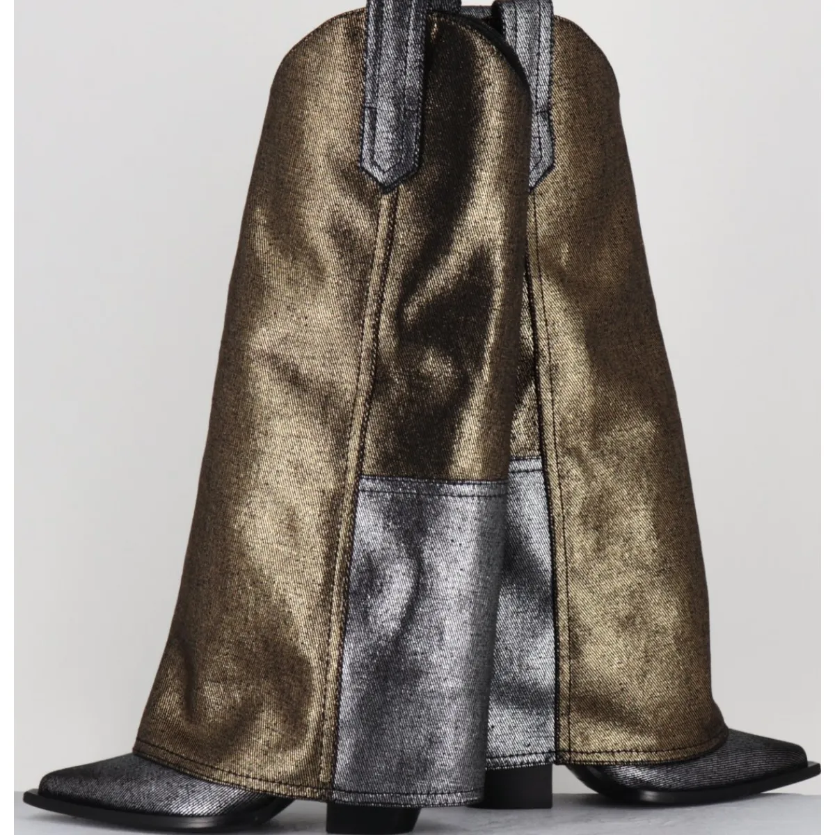 Bottes | Santiags^ELENA IACHI Bottes santiag jean laminé bronze & argent -E3869-T RIC SILVER GOLD
