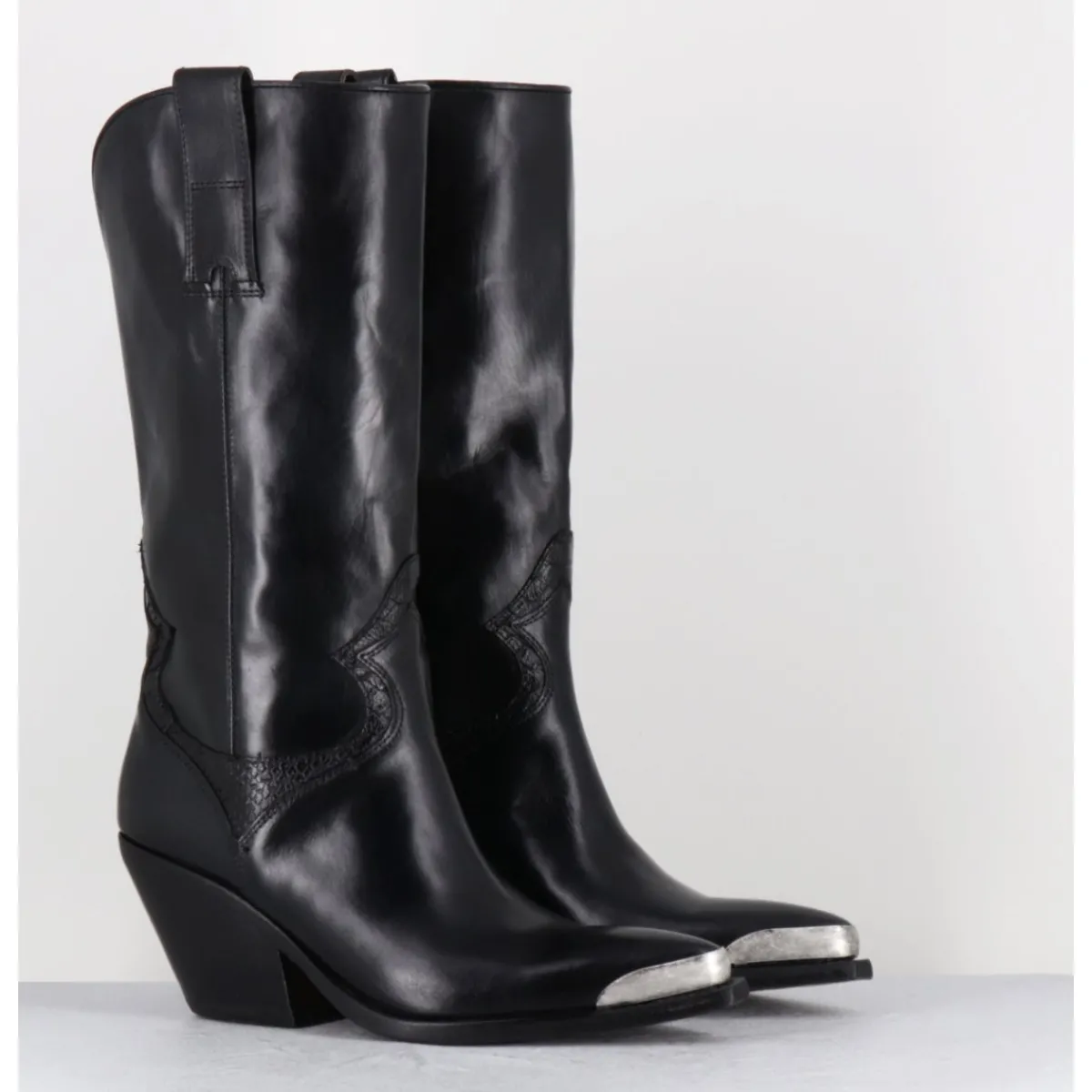 Bottes | Santiags^JO GHOST Bottes santiags en cuir serpent & bout métal - 4912 DIVER NERO NOIR